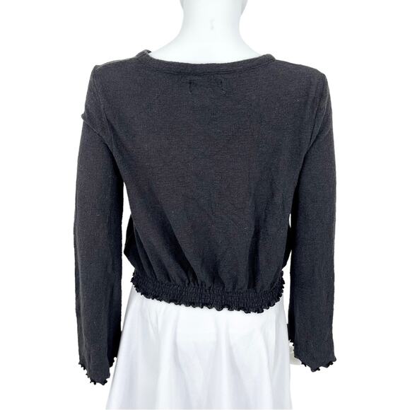 Madewell Women’s Scoop Neck Texture & Thread Black Long Sleeve Bunched Sweater - Picture 3 of 5